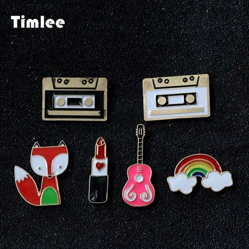 Timlee X116 Free shipping Lovely Drops Of Oil Tape Guitar Fox Lipstick Brooch Pins,Fashion Jewelry Wholesale