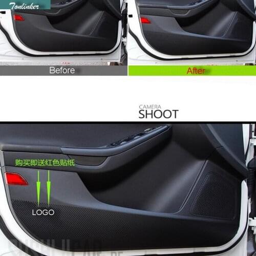 Tonlinker 4 PCS DIY Car style New carbon fiber Modified special kick the door sticker cover case stickers for Ford Focus 2015