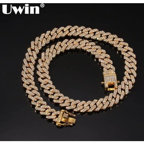 UWIN Micro Paved 12mm S-Link Miami Cuban Necklaces Hiphop Mens Iced Rhinestones Fashion Jewelry Drop Shipping