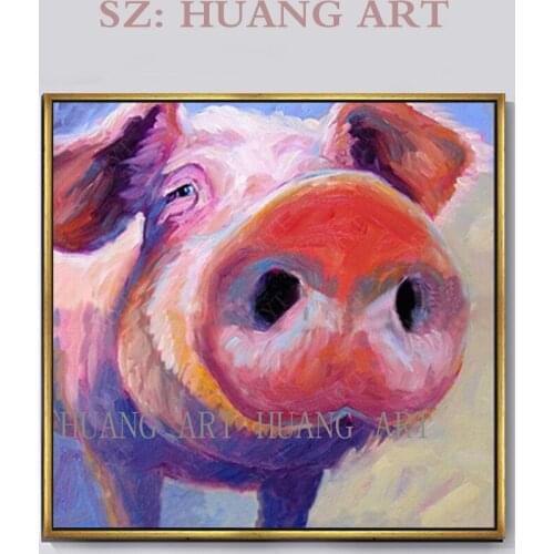 High Quality Create thick oil knife painting Pig Animal Oil Painting Wall Art No framed Modern Wall Painting for Bedroom De