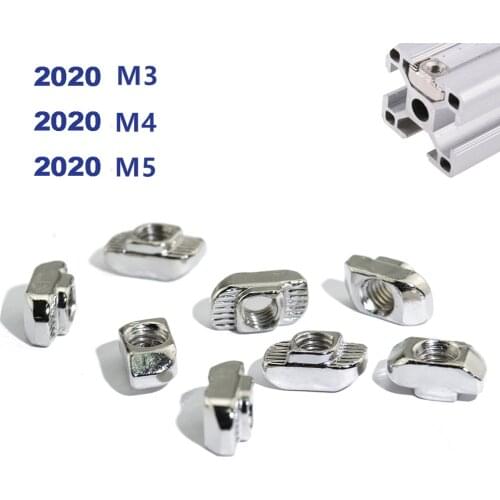 100pcs Industrial Aluminum Profile Alloy Fittings 20 series M3/M4/M5 Nickel Plated T nut Hammer Head Fasten Nut Fasteners