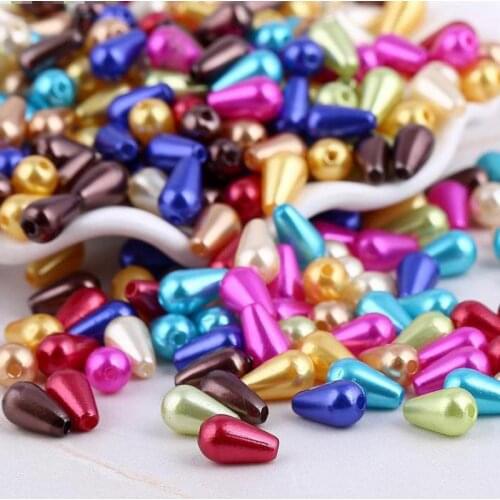 20pcs 6x10mm Drops Water Beads Acrylic Imitation Pearls For Crafts With Hole Jewelry Making Pearls For Handicrafts Material