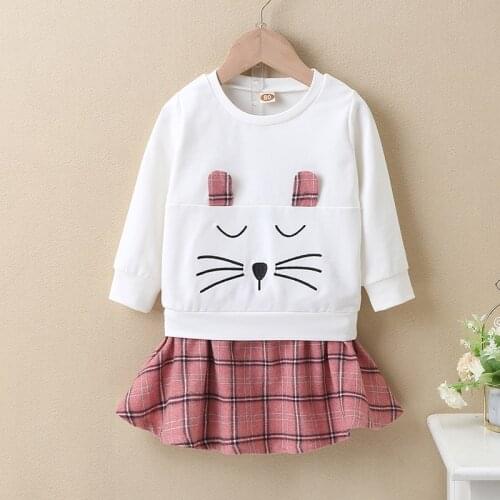 2021 Autumn Baby Girls Clothes Cute Cat Print Tops + Pleated Ruffle Skirt Sweet Tracksuit For Newborn Girls Clothing Sets