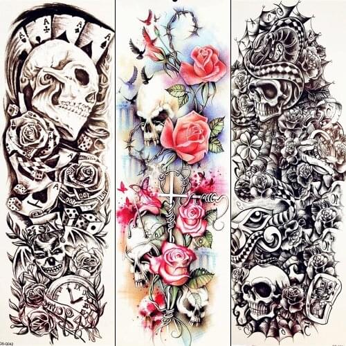 48x17CM Totem Temporary Tattoo Barbed Roses Sexy Summer Style Cross Clown Tatoo Stickers Men Girls Women Pigeon Tattoo Legs
