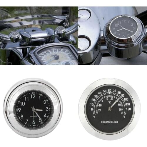 7/8" 1" Motorcycle Handlebar Clock Thermometer Moto Handlebar Mount Dial Clock Watch Thermometer Temp Gauga For Yamaha Honda