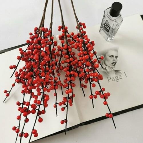 73cm Artificial Red Berry Holly Fruit Single Branch Flower Arrangement Decoration Fortune Fruit Red Holly Fruit Red Berry