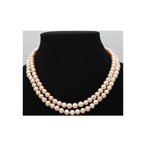 Free shipping Beautiful 7mm Pink Real Freshwater Cultured Pearl Long Sweater Necklace 46
