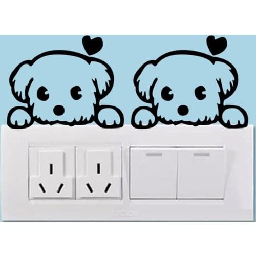 Free Shipping Funny Dog Switch stickers Home Decoration Art Vinyl Decal Kids Room Curved Wall Paper Switch Decals Y-56