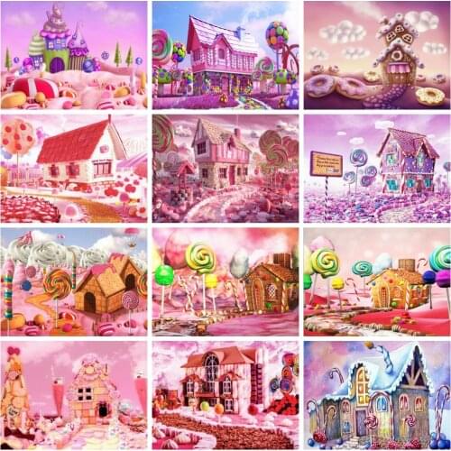 HUACAN 5D Diamond Painting Candy House Full Square Round Drill Cross Stitch Diamond Embroidery Landscape Handicraft Home Decor