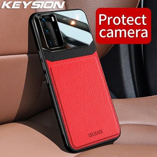 KEYSION Shockproof Case for Huawei P40 P40 Pro Plus P30 P20 Lite Leather Mirror Glass Phone Cover for Honor 20 Pro View 30 Pro