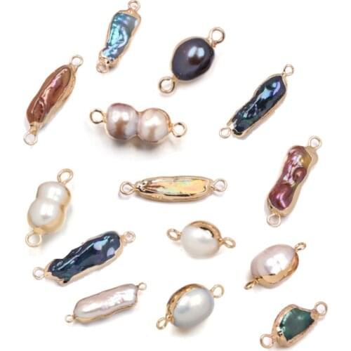 Natural Freshwater Pearl Connectors Irregular Double Hole Charms Pendants For Jewelry Making DIY Necklace Bracelet Accessories