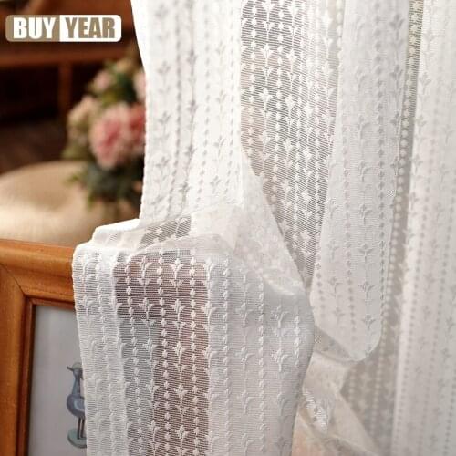 Korean White Embroidered Voile Curtains for Bedroom Window Curtain for Living Room Sheer Tulle Curtain Blinds Custom Made Drapes