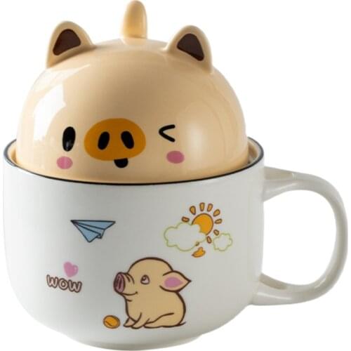 With Cover Cute Dog Cat Claw Coffee Tea Mug Cherry Double-Layer Ceramic Juice Cup Transparent Pink Milk Mug Water Cup