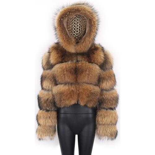 2021 New Winter Jacket Women Big Fluffy Real Fur Coat Natural Raccoon Fur Hood Thick Warm Outerwear Streetwear Removable