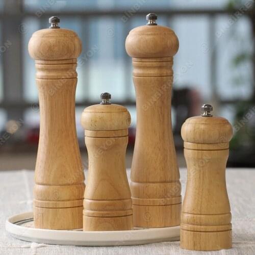 Salt and Pepper Mill Solid Wood Spice Grain Grinder with Adjustable Ceramic Grinding core Kitchen Tools Mills 4 Size Optinal