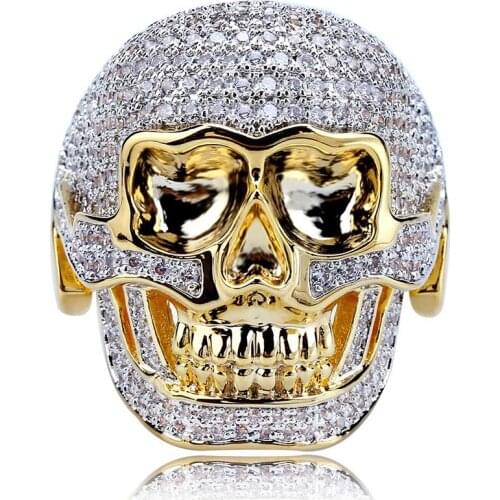 Fashion classic hip-hop style ring for man gold skull judge inlaid with zircon male ring wear jewelry for performance parties