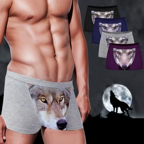 Wolf Funny Underwear Men Cotton Breathable Boxer Shorts Man Brand U Pouch Scrotum Underwear Cartoon Cueca Masculina Underpants