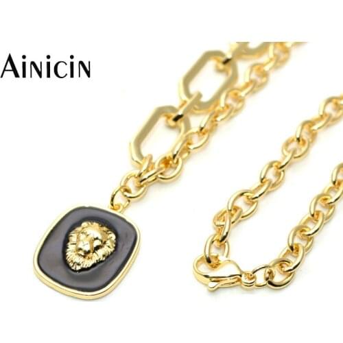 New Arrival Summer Metal Jewelry Gold Plating Lion Head Tag Pendant Necklace Fashion Handmade Luxury Women Jewelry Gift 5pcs/lot