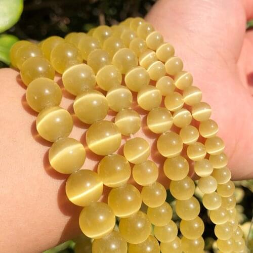 Wholesale Gold Yellow Cat Eye Stone Round Loose Beads 4 6 8 10 Mm Natural Glass String Stone Beads For Jewelry Making 15 Inches
