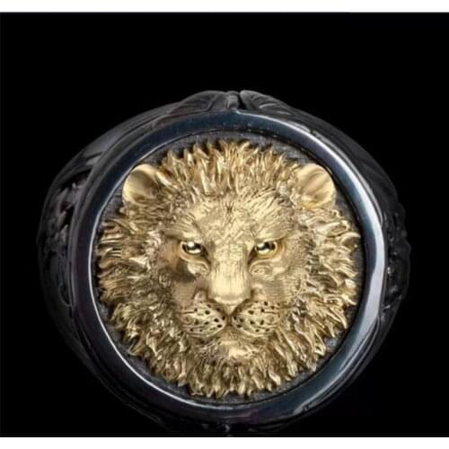 Signet ring male Vivid big gold lion head man black ring two-color luxury ring punk ring man angel and devil ring
