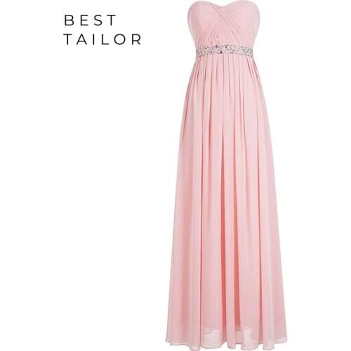 Bridesmaid Dresses Pink Beaded Wedding Party Gowns 2021 Prom Dress Lace Up Long Maid of Honor Gowns Chiffon Empire Beads Belt