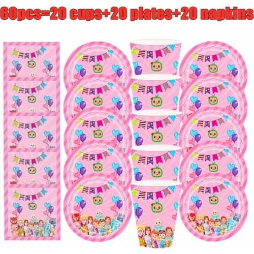 Pink Cocomelon Theme Birthday Party Decorations Plates Cups Napkins For Kids Tableware Set Baby Shower Cocomelon Party Supplies