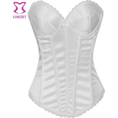 Sexy Corset White Bustier Top W/ Straps Push Up Underwire Bra Corselet Overbust Korsett For Plus Size Women Corsets and Bustiers
