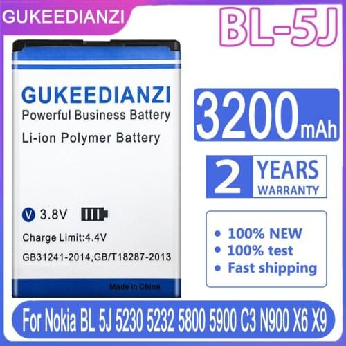 GUKEEDIANZI Replacement Battery 3200mAh For Nokia BL-5J 5230 5232 5800 5900 C3 N900 X6 X9 BL 5J