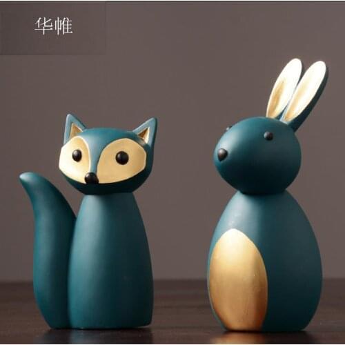 Modern creative resin rabbit fox statue home decorations, art deco ornaments, handicrafts, abstract resin animal sculpture