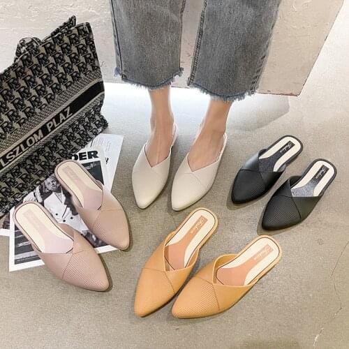 Women Fashion Baotou Slippers Summer Fashion Lazy Flat Four Seasons Shoes Womens Leisure Half Slippers