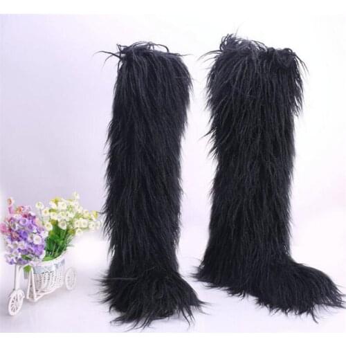 Warm Snow Boots Ladies Woman Shoes Boots Fur Luxury Personalized Plush Knee Snow Boots Fashion Sexy Lady Furry Faux Fur Boots