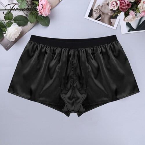 Men Lightweight Underwear Shiny Satin Comfortable Loose Boxer Shorts Solid Color Male Panties Lounge Sports Beachwear Underpants