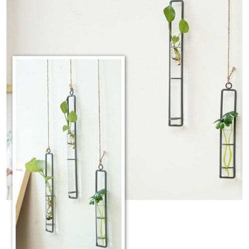 Wall Hanging Flower Vase Iron Glass Transparent for Hydroponics DIY Green Plants Container Home Garden Hanging Decoration Tools