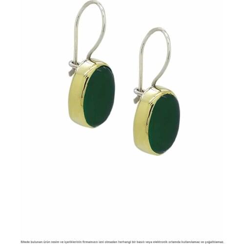 Silver Green Agate Stone Women Earrings