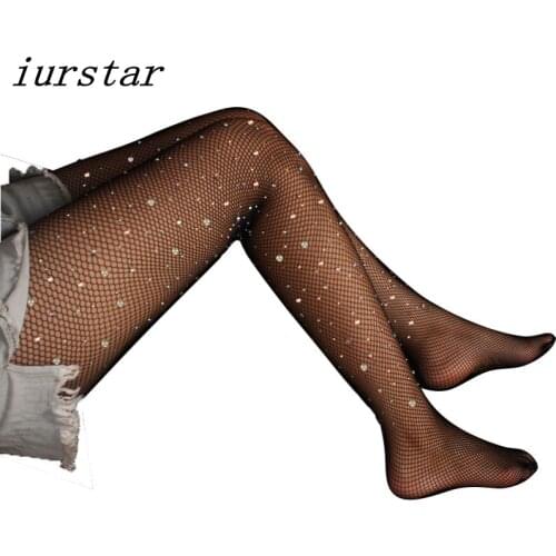 Iurstar Sexy Tights Women Pantyhose Fishnet Shiny Rhinestone Stocking Hollow Tights Nightclub Mesh Stockings Collant Femme