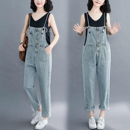 6418 Summer Women Denim Jumpsuit Dungarees Full Length Casual Trend Rompers Ladies Overalls Playsuits Harem Jean Femme Oversize