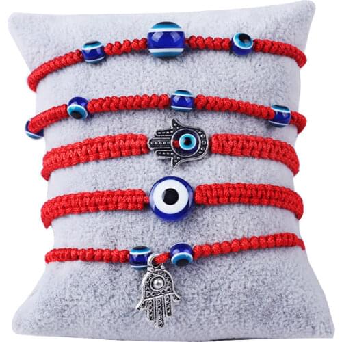 Womens Fashion Cute Lovely Lucky Fate Red Rope Charm Bracelets Demon Eye Palm Beads Simple Style Bracelet For Lady Girls Gifts