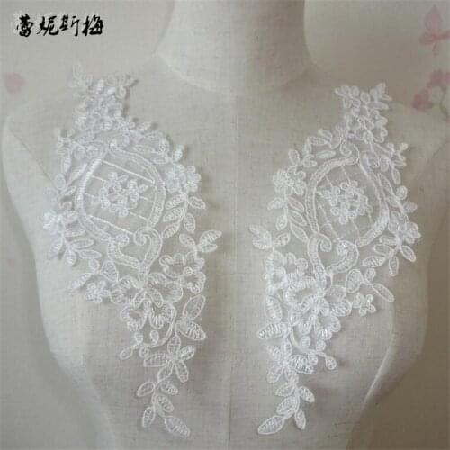 10Pcs 30X 10cm Ivory Delicate Wedding Veil Head Ornaments Lace Applique Lace Trim Dress DIY Lace Accessories BD0037