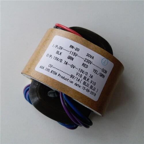 15V-0-15V 0.7A 9V 1A R Core transformer 115-230V input 30VA for amplifier Power supply