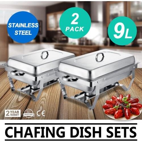2 Packs Stainless Steel Chafing Dishes 8 Quart Full Size Pan Rectangular Chafer Complete Set Ideal for Buffet Wedding or Party