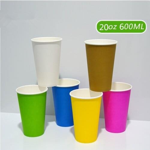 20oZ 600ML Juice Tea Coffee Cup Solid Color Disposable Paper Cup White Black Green Blue Pink Yellow Brown
