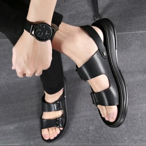 2021 Men Summer Home Flat Leather Sandals Slippers Bath Outdoor Walking Flip Flops Fashion Brand Beach Shoes Indoor Slides Man