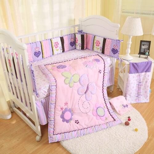 4pc embroidery bambino bedding set crib bedding set-comforter,crib sheet,crib skirt,crib bumper