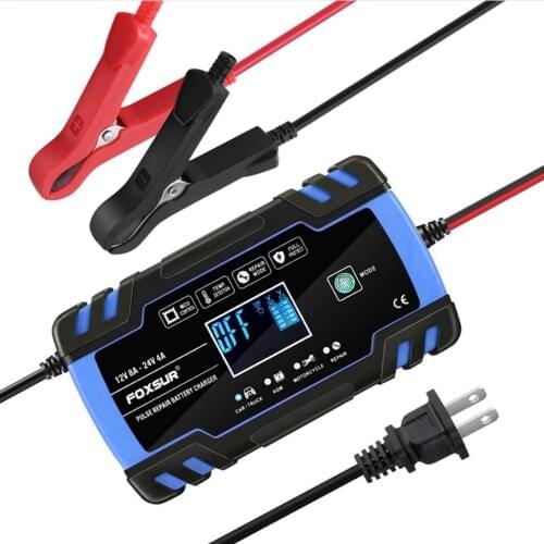 FOXSUR Car Battery Charger 12V 8A 24V 4A Fast Charging for AGM GEL WET Lead Acid Battery Charger LCD Display