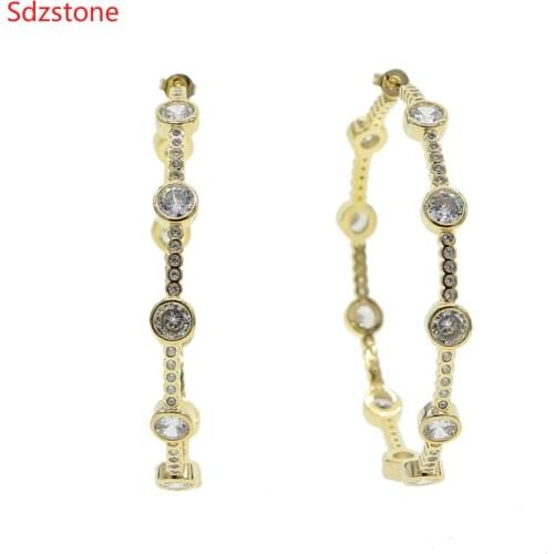 Shiny Round Zirconia 60mm Big Hoop Earrings For Women Round Circle Aros Aretes Round Hoop Earrings Jewelry For Gift Female