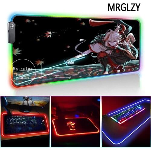 MRGLZY Anime LED Light RGB Genshin Impact Kazuha Large Mouse Pad XXL Desk Mat carpet Gaming Accessories for PC Laptop Keyboard
