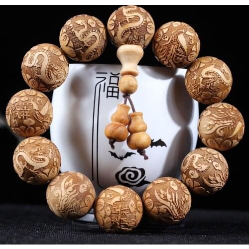 Six Paths Wooden Bracelet 20MM Dragon Wood Creative Full Carved and Phoenix Mens Buddha Beads