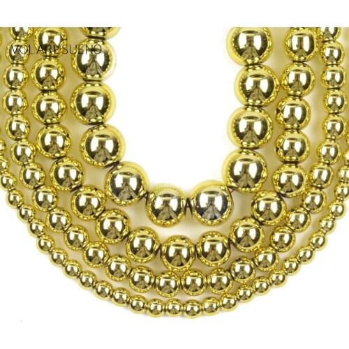 Yellow Nano Vacuum Plating Hematite Stone Flat Round Beads For Jewelry Making 3-10mm Charm Spacer Loose Beads Diy Bracelets 15"