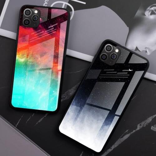 Luxury Glass Phone Case For iPhone 12 pro max 12 Mini 12 Romantic Space Pattern Cases For iPhone 11 Pro Max XR Cover Capa Shell
