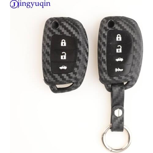 Jingyuqin Fiber Car Key Case For Hyundai Creta Tucson Santa Fe Elantra Sonata i20 i30 i40 i25 ix35 Flip Remote Fob Carbon Cover